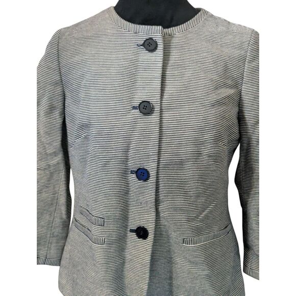 Talbots Petites 8P Striped Collarless Jacket Navy Blue Cropped Workwear - Picture 2 of 7